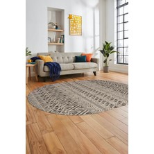 Evdeya Kilim Desen Özel Tasarım Dijital Kaymaz Yıkanabilir Oval Yolluk Salon Halısı O-Modern-86-Krem