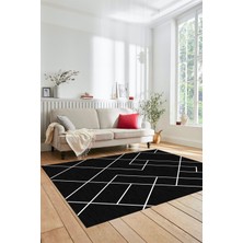 Evdeya Baskılı Kaymaz Yıkanabilir Çizgili Modern Yolluk Mutfak Halısı Salon Halısı Modern-58-Antrasit