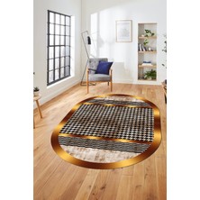 Evdeya Baskılı Kaymaz Taban Yıkanabilir Sade Modern Yolluk Mutfak Oval Salon Halısı O-Modern-10-Kahve