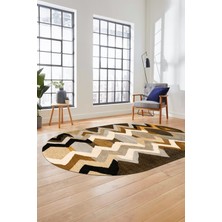 Evdeya Etnik Modern Desen Dijital Kaymaz Yıkanabilir Oval Yolluk Mutfak Salon Halısı O-Modern-24-Kahve