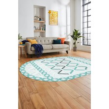 Evdeya Kilim Desen Modern Tasarım Dijital Kaymaz Yıkanabilir Oval Yolluk Salon Halısı O-Modern-81-Turkuaz
