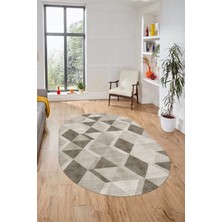 Evdeya Baklava Desen Baskılı Kaymaz Taban Yıkanabilir Modern Oval Yolluk Salon Halısı O-MODERN-103-KREM