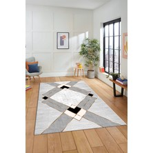 Evdeya Şık Tasarım Modern Desenli Dijital Kaymaz Yıkanabilir Yolluk Mutfak Salon Halısı Modern-12-Krem