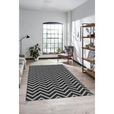 Evdeya Zikzak Desen Baskılı Kaymaz Taban Yıkanabilir Modern Yolluk Salon Halısı MODERN-102-ANTRASİT