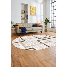 Evdeya Sade Desen Modern Tasarım Dijital Kaymaz Yıkanabilir Oval Yolluk Salon Halısı O-Modern-80-Kahve