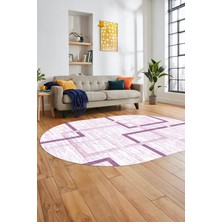 Evdeya Sade Desen Modern Tasarım Dijital Kaymaz Yıkanabilir Oval Yolluk Salon Halısı O-Modern-80-Mor