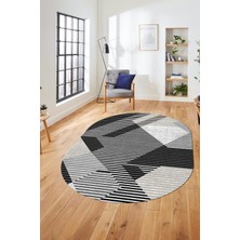 Evdeya Baskılı Kaymaz Taban Yıkanabilir Şık Modern Yolluk Mutfak Oval Salon Halısı O-Modern-09-Siyah