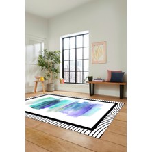 Evdeya Renkli Modern Desenli Dijital Kaymaz Yıkanabilir Yolluk Mutfak Salon Halısı Modern-22-Turkuaz