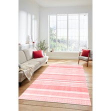 Evdeya Modern Kilim Desenli Dijital Kaymaz Yıkanabilir Yolluk Mutfak Salon Halısı Modern-36-Pembe