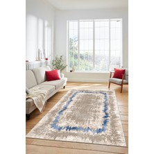 Evdeya Modern Sade Desenli Dijital Kaymaz Yıkanabilir Yolluk Mutfak Salon Halısı Modern-37-Mavi