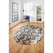Evdeya Baskılı Kaymaz Taban Yıkanabilir Şık Modern Yolluk Mutfak Oval Salon Halısı O-Modern-03-Kahve