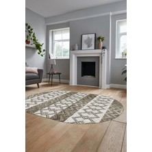 Evdeya Baskılı Kaymaz Yıkanabilir Şık Oval Koridor Halısı Mutfak Halısı Salon Halısı O-Modern-56-Vizon