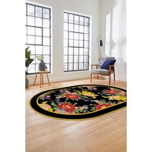 Evdeya Çiçek Desenli Dijital Kaymaz Yıkanabilir Oval Yolluk Mutfak Salon Halısı O-Modern-16-Renkli