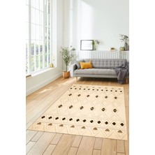 Evdeya Baskılı Kaymaz Yıkanabilir Şık Kilim Desen Yolluk Mutfak Halısı Salon Halısı Modern-65-Krem