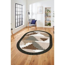 Evdeya Özel Modern Desenli Dijital Kaymaz Yıkanabilir Oval Yolluk Mutfak Salon Halısı O-Modern-11-Bej