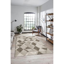 Evdeya Baklava Desen Baskılı Kaymaz Taban Yıkanabilir Modern Yolluk Salon Halısı MODERN-103-KREM