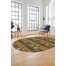 Evdeya Modern Etnik Dijital Kaymaz Yıkanabilir Oval Yolluk Mutfak Salon Halısı O-Modern-19-Kahve