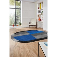 Evdeya Baskılı Kaymaz Taban Yıkanabilir Modern Şık Oval Yolluk Mutfak Salon Halısı O-MODERN-107-MAVİ