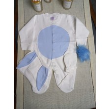 Sonem Baby Mavi  Tavşan Yenidoğan 3 Parça Penye Tulum Set