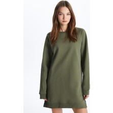 Dexia Chicago - Bisiklet Yaka Basic Rahat Kalıp Uzun Kollu Baskısız Penye Sweatshirt Elbise