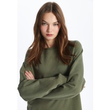Dexia Chicago - Bisiklet Yaka Basic Rahat Kalıp Uzun Kollu Baskısız Penye Sweatshirt Elbise