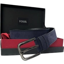 Fossil Lacivert Rengi Hakiki Deri 4 cm Erkek Kemeri