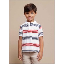 Mayoral Yazlık Erkek Kısa Kol Polo Yaka T-Shirt Cizglili Beyaz