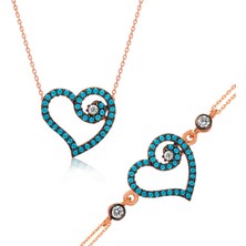 Serra Jewels Gümüş Mavi Kalpli Bayan Set