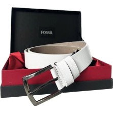 Fossil Beyaz Hakiki Düz Deri Spor 4 cm Erkek Kemeri