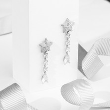 Siset Gümüş 925  Ayar Radyum  Kaplama Damla  Su  Yolu  Gümüş Küpe