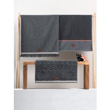 3'lü Jakarlı Havlu Seti Denim Antrasit 50x90
