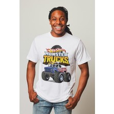 Fuddy Moda Unisex Hot Wheels Monster Trucks Baskılı T-Shirt Hot Wheels Yazılı T-Shirt
