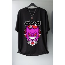 Fuddy Moda Unisex Oversize Pokemon Gengar Baskılı T-Shirt Pokemon Anime Baskılı T-Shirt