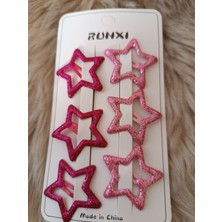 Efna Store 6 Lı Simli Yıldız Model Koyu ve Açık Pembe Renk  Çocuk Çıt Çıt Toka