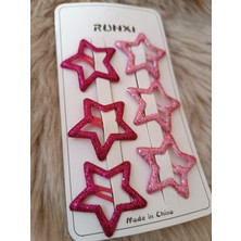 Efna Store 6 Lı Simli Yıldız Model Koyu ve Açık Pembe Renk  Çocuk Çıt Çıt Toka