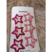 Efna Store 6 Lı Simli Yıldız Model Koyu ve Açık Pembe Renk  Çocuk Çıt Çıt Toka