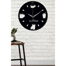 Ensa Design Coffee Fincanli Modern Ahşap Duvar Saati, Kahve Fincanli Dekoratif Saat 40X40CM