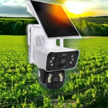 Wificam Wificam Çift Kameralı Hareket Takipli 4g Sim Kartlı Solar Kamera 3+3=6mp Dual Lens+64 GB Sd Kart