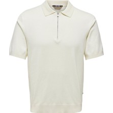 Only & Sons Düz Krem Erkek Polo T-Shirt Onswyler Lıfe Reg 14 Ss Zıp Polo Kn
