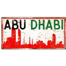 Hayg Equipment Abu Dabi Silüetli Dekoratif Alüminyum Tabela - Retro Metal Duvar Dekoru - Abu Dabi Manzaralı Levha -15 cm   x 30 cm