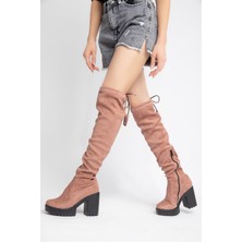 Layki Inolyan Pudra Renkli Süet Deri Uzun Çizme