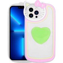 Bulut E-Ticaret Apple iPhone 13 Pro Max - Uyumlu Kedi Figürlü Transparan Pop Soketli Bulut E-Ticaret  Ritmik Kapak-Yeşil