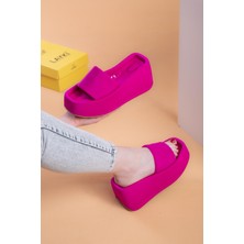 Layki Maria Fuşya Renkli Yüksek Taban Lüx Terlik 8 cm