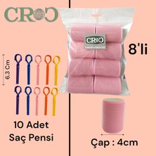 Croc 1207 Cırtlı Sünger Bigudi 8li Çap 4 cm Pembe + 10lu Saç Pensi