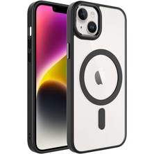 Bulut E-Ticaret Apple iPhone 14 - Uyumlu Wireless Şarj Özellikli Bulut E-Ticaret Krom Magsafe Silikon Kapak-Siyah