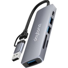 Daytona Hc-13LF MACBOOK Uyumlu  Type C & USB To 3*usb 2.0 1*usb 3.0 Çevirici Hub Adaptör