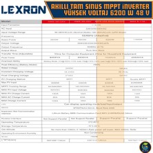 Lexron Akıllı Tam Sınus Mppt Yüksek Voltaj 6200 Watt 48 Volt Inverter - 6.2kw 48V - Paralellenebilir