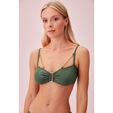 Suwen Metal Aksesuarlı Dokulu Bikini Üst