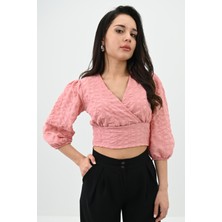 Koza Kadın Balon Kol Detaylı Crop Gömlek 1719-25