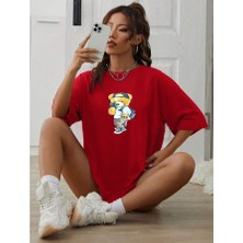 Medinenur  Peluş Ayı Baskılı Bisiklet Yaka Tshirt